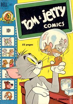 an old comic book with the title tom and jerry comics