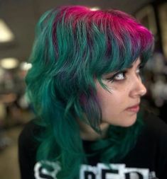 Weird Hair Dye Ideas, Cool Toned Vivid Hair, Bright Roots Dark Hair, Multi Color Short Hair, Wavy Punk Hair, Easy Hair Dye Ideas At Home, Crazy Hair Dye Ideas For Short Hair, Short Colourful Hair, Hair Dye Color Combos