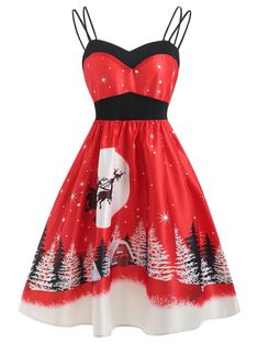 Vintage Christmas Printed Cami Dress - Ruby Red - 3F90260513 - Original Design-Women's Clothing  #OriginalDesignWomensClothing #Original #DesignWomen's #Clothing 1940 Dress, Vintage Christmas Dress, Vintage Print Dress, Holiday Clothes, Long Skirt Fashion, Cheap Womens Clothing, Christmas Dress, Cheap Dresses, Cami Dress