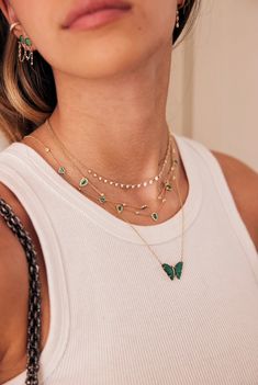 14K Yellow Gold Malachite and Diamond Butterfly Necklace Diamond Butterfly, Emerald Necklace, Butterfly Necklace, Bezel Diamond, Pear Shaped, Gold Diamond, Pear, Emerald, Yellow Gold