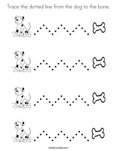 trace the dotted line from the dog to the bone worksheet for kids and adults