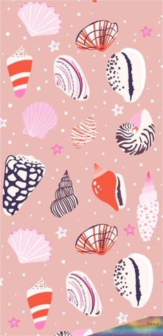 a pink background with shells and stars