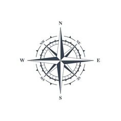 a black and white compass on a white background