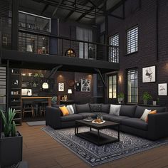 a living room filled with furniture and lots of windows