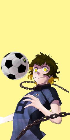 an anime character holding a soccer ball and chain