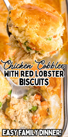 Chicken cobbler casserole in baking dish. Quick Fall Dinner, Chicken Cobbler Recipe, Red Lobster Biscuit Mix, Easy Chicken Casserole, Lobster Biscuits, Chicken Cobbler, Family Dinner Recipe, Red Lobster Biscuits, Easy Family Dinner