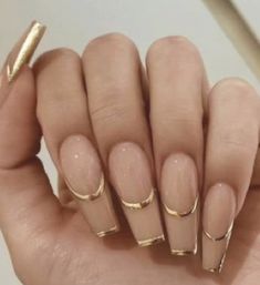 Gold Nail, Acrylic Nails Coffin, Coffin Nails Designs, Nail Arts, French Tip Nails, Gold Nails