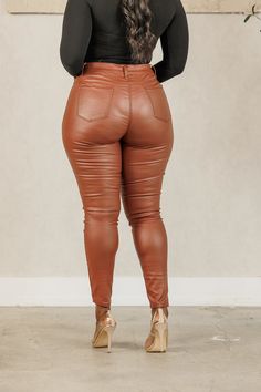 Draya Coated Skinny Pants - Copper – J. Brooks Boutique Stretch Brown Leather Trousers, Brown Stretch Leather Pants, Brown Stretch Leather Trousers, Brown High-waisted Leather Pants For Winter, Brown High-waisted Leggings For Fall, Non-stretch Brown Bottoms For Fall, Stretch Brown Winter Bottoms, Stretch Brown Bottoms For Fall, Brown Stretch Pants For Night Out