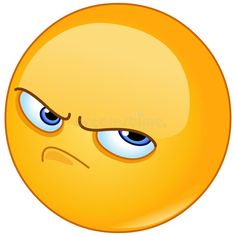 an emoticive yellow smiley face with blue eyes and frowning expression on white background