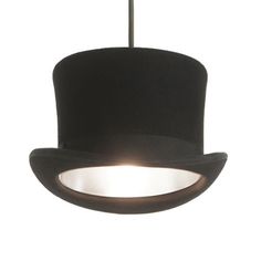 a black top hat hanging from the ceiling