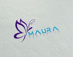 the logo for maura properties is shown on a white paper with blue letters and leaves