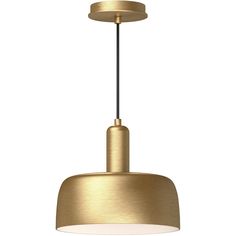 a gold colored light hanging from a ceiling