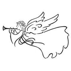 an angel with a trumpet in its hand and wings spread out, blowing it's tail