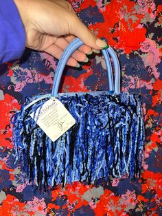 Vintage multi-blue fringe bag NWT Evening Top Handle Bag With Fringe, Evening Fringe Top Handle Bag, Blue Shoulder Bag With Tassels For Everyday Use, Blue Bag With Tassels For Everyday Use, Blue Everyday Bag With Tassels, Blue Fringe Tote Shoulder Bag, Fringe Purse, Fringe Bags, Top Handle Bags