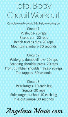 the total body circuit workout is shown in blue and white with polka dots on it