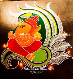 an image of lord ganesha on the side of a vehicle with lights around it