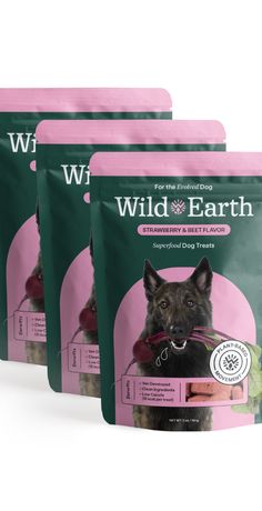 three bags of wild earth dog food