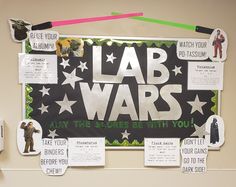 a bulletin board with star wars written on it