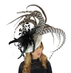 Spring Summer Collection Cinna Fascinator Base measures 12 inches Beautiful Lady Amhurst Natural Pheasant Tail Feathers (please note they are naturally a greyish tone and not a brilliant white) hand curled with a mass of coque and hackle. We can do this in other colours. please email us for colour requests. With black headband Due to the size this must be sent UPS Please be aware that all fascinators & hats are made to order and during busier times during April May & June dispatch can ta Cocktail Garden Party, Cocktail Garden, Royal Blue Fascinator, Ivory Fascinator, Kentucky Derby Fascinator, Pink Fascinator, Derby Fascinator, Hat Wedding, Melbourne Cup