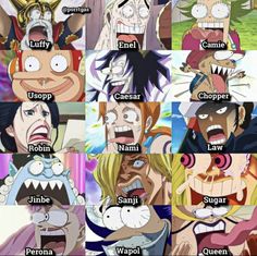 the many faces of cartoon characters with different facial expressions and their name in each one