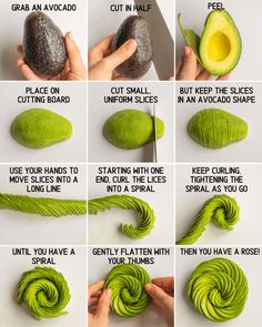 the steps to make an avocado that looks like it has been cut in half