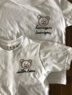 The sweetest hand embroider tee for the little bear in your life. Shirt Details: 100% combed ring spun cotton fine jersey Please size up if you are in between sizes as shirts will shrink after wash/dry Size chart in images to reference Any questions - please message me. Returns and Exchanges: I do not accept returns on personalized pieces but will be happy to discuss any issues via messages. Thanks for visiting Sweet Olive Street! Check us out on Instagram for more behind the scenes - @sweetoliv Cute White T-shirt With Bear Design, White Cotton Tops With Bear Print, Cute Cotton T-shirt With Bear Design, White Bear Design Short Sleeve Tops, Cotton Graphic Tee With Bear Design, White Family Matching T-shirt With Embroidered Text, Family Matching White T-shirt With Embroidered Text, White Short Sleeve Top With Bear Design, White Embroidered T-shirt For Family Matching