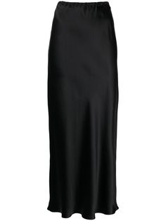 black silk satin finish elasticated waistband straight leg ankle-length slip-on style Long Black Silk Skirt, Uzun Boy, Black Silk Skirt, Dressy Hats, Silk Maxi Skirt, Silk Midi Skirt, Planet People, Versace Outfit, Silk Maxi