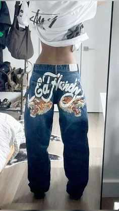 Lucki Concert Outfit, Ed Hardy Aesthetic, Stussy Vintage, Ed Hardy Jeans, Vintage Ed Hardy, Cool Streetwear, Print Jeans, Outfit Inspo Casual, Mia 3