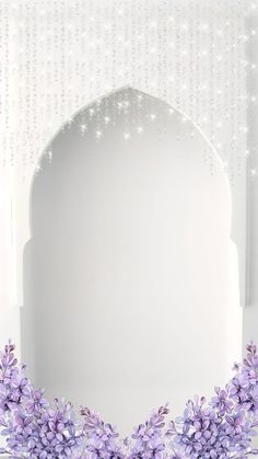 a white frame with purple flowers and stars on the border for an elegant card or banner