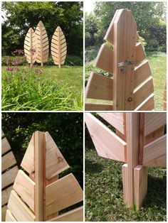 four different angles of the same wooden structure