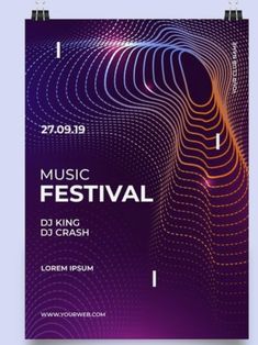 a poster for music festival with an abstract pattern on the front and back cover, in purple