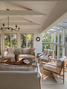 a living room filled with furniture and lots of windows