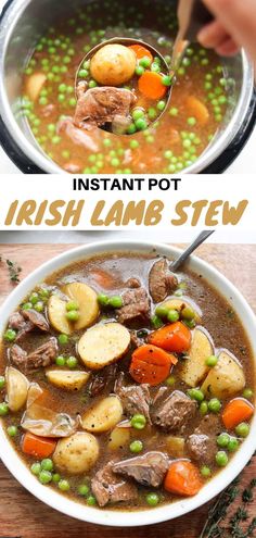 irish lamb stew with potatoes, carrots and peas