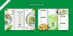 the brochure is designed to look like a restaurant menu with green and white colors