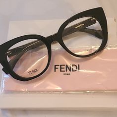 Fendi Peekaboo Authentic Black Zyl Matching Case N Pink Cloth All New A Beauty Perfect For Valentine Day Made In Italy Glasses Oval Face, Tom Ford Glasses Women, Girly Glasses, Unique Glasses Frames, Fendi Glasses, Glasses Frames Trendy, Chanel Glasses, Chic Glasses, Designer Eyeglass Frames