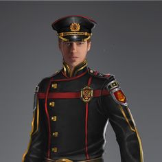 a man in uniform is standing with his hands on his hips