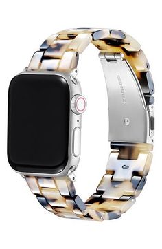 an apple watch with a metal bracelet on it