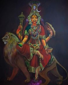 a painting of a woman sitting on top of a lion