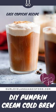 two cups of pumpkin cream cold brew with text overlay