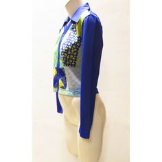 This short-waisted shirt jacket in playful bright shades of blues, greens, and yellow comes from vintage Matsuda, Yukio Kobayashi. Easy styling with a v-neck and front buttons. Bold Fitted Long Sleeve Outerwear, Shades Of Blue, Shirt Jacket, Multi Colored, Make It, Colorful Shirts, Color Pop, Shades, V Neck