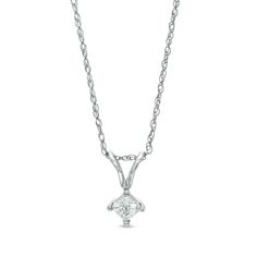 Ready for any occasion, this outstanding diamond pendant is a jewelry box must-have. Fashioned in 14K white gold, this breathtaking choice showcases a dazzling 1/6 ct. princess-cut diamond solitaire. Polished to a bright shine, this pendant suspends along an 18.0-inch rope chain that secures with a spring-ring clasp. White Gold Solitaire Necklace With Princess Cut Diamond, Princess Cut Diamond Solitaire Necklace In White Gold, White Gold Solitaire Princess Cut Diamond Necklace, Elegant Princess Cut Diamond Necklace In White Gold, White Gold Princess Cut Solitaire Necklace, Elegant White Gold Solitaire Necklace With Princess Cut, Elegant Diamond-shaped Necklace With Single Diamond, Elegant Princess Cut Solitaire Necklace For Formal Occasions, Formal Princess Cut White Gold Necklace