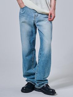 Composition : 100% cottonCountry of Origin : KOREA Urban Relaxed Fit Denim Flare Jeans, Straight Leg Cotton Jeans For Streetwear, Washed Denim Blue Cotton Jeans, Denim Blue Washed Cotton Jeans, Cotton Jeans With Five Pockets In Medium Wash, Washed Denim Blue Cotton Flare Jeans, Denim Blue Washed Cotton Flare Jeans, Medium Wash Cotton Jeans With Five Pockets, Light Wash Straight Hem Denim Pants