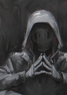 a drawing of a person wearing a hoodie and praying with their hands folded in prayer