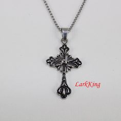 "LarkKing NE5010 Stainless steel cross necklace christian gifts, christian decor, christian favor Size: 1\"x2\" Cross pendant weight: 0.25 oz. Chain: Stainless steel To select Chain Style and Length from a drop down menu: Cable chain: 16\", 18\", 20\", 22\", 24\", 26\", 28\". Wheat chain: 16\", 18\", 20\", 22\", 24\", 26\", 28\". Rope chain: 18\", 20\", 22\", 24\". Box chain: 18\", 20\", 22\", 24\". Gift boxes are available at https://www.etsy.com/shop/LarkKing?section_id=20001206 Sterling silve Stainless Steel Cross Pendant Necklace For Gift, Gift Stainless Steel Cross Pendant Necklace, Stainless Steel Crucifix Cross Necklace As Gift, Stainless Steel Pendant Cross Necklace For Gift, Small Cross Necklace, Gifts Christian, Steel Cross, Sterling Silver Initial, Christian Decor