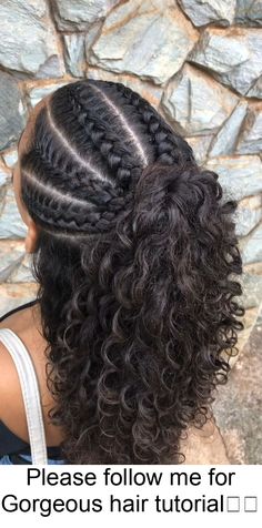 Please follow me for Gorgeous hair tutorial❤️❤️ Braided Back Curly Hairstyles, Braided Hairstyles For Curly Hair, Braids And Curly Hair, Braided Curly Hair, Hair Styles Curls, Curly Hairstyles Braids, Summer Curly Hairstyles, Afro Hairstyles Women, Braids And Curls