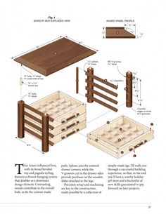 the plans for a wooden table with drawers