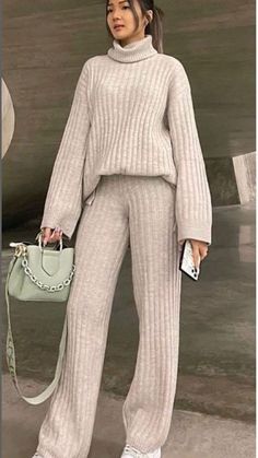 Sweater Coord Outfit, Two Piece Sweater Set Pants, Sets Outfit 2 Piece Winter, Women Knit Outfit, Winter Sets Outfits, Relaxed Clothing, Neil Sedaka, Winter Sets, Trendy Outfit Ideas