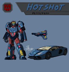 a car and a robot next to each other with the words hotshot on it