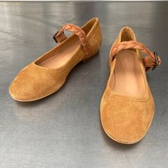 Made In Spain For Sundance. Comfortable Suede/Leather Flats With Cushioned Leather Insoles. Tan/Cognac Brown. Available In Size 37 (6.5-7) And 39 (8-8.5). New In Box And Or Tags. Tan Suede, Clothing Ideas, Leather Flats, Tan Brown, Flat Shoes Women, Suede Leather, Cognac, Loafer Flats, Adjustable Straps