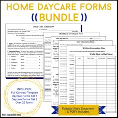 the printable worksheet for home day care forms bundle